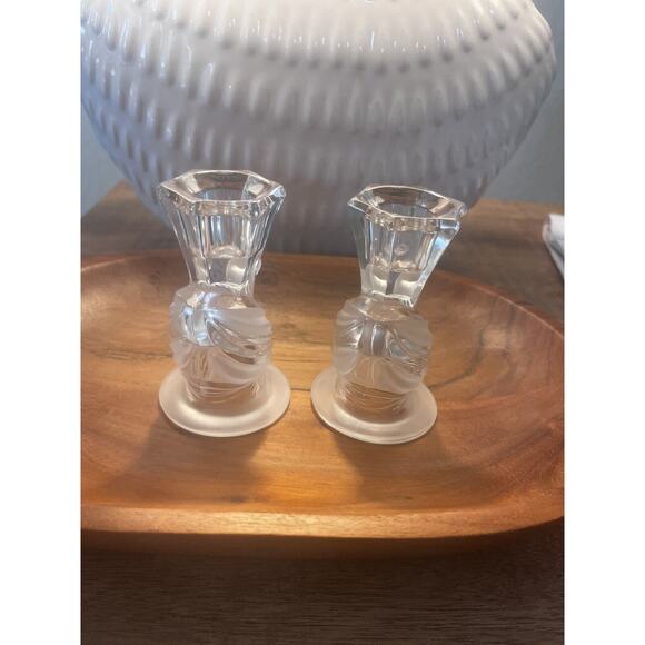 2 Vtg Partylite Candle Holders Swan Crystal Glass Pair Set Lot Hollywood Regency - Picture 7 of 9